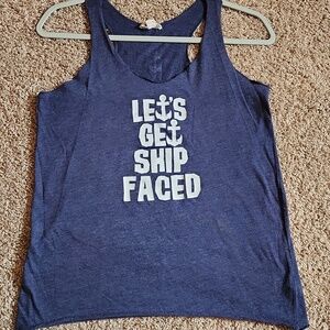 Zenana Outfitters Navy Tank Top with White Nautical Graphic